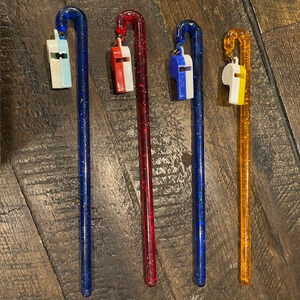 Vintage 50s Lot of 4 Plastic Glitter Wet Your Whistle Barware Swizzle Sticks